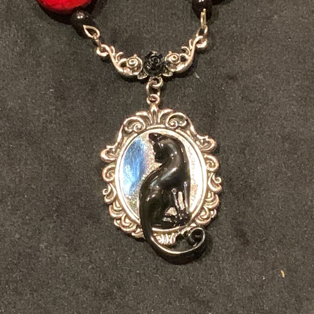 Black Cat Pendant Necklace Gothic Witchy Jewelry Cat Lover Gift